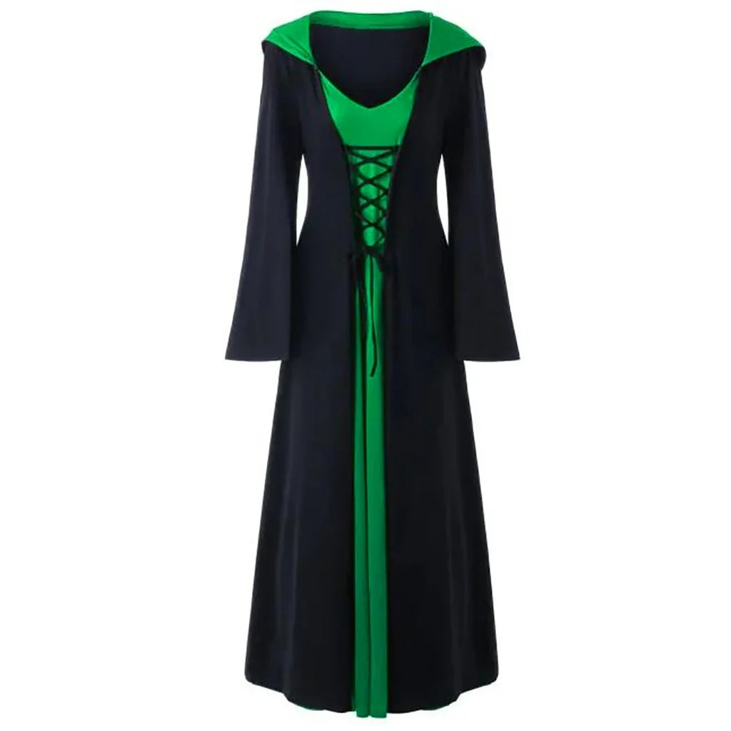 Robe cape de sorcière médiévale à capuche à lacets pour femme - Costume d'Halloween parfait pour les événements à thème