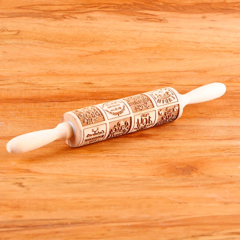 Rouleau à pâtisserie en bois avec motifs gravés de Noël - Outil de décoration pour biscuits