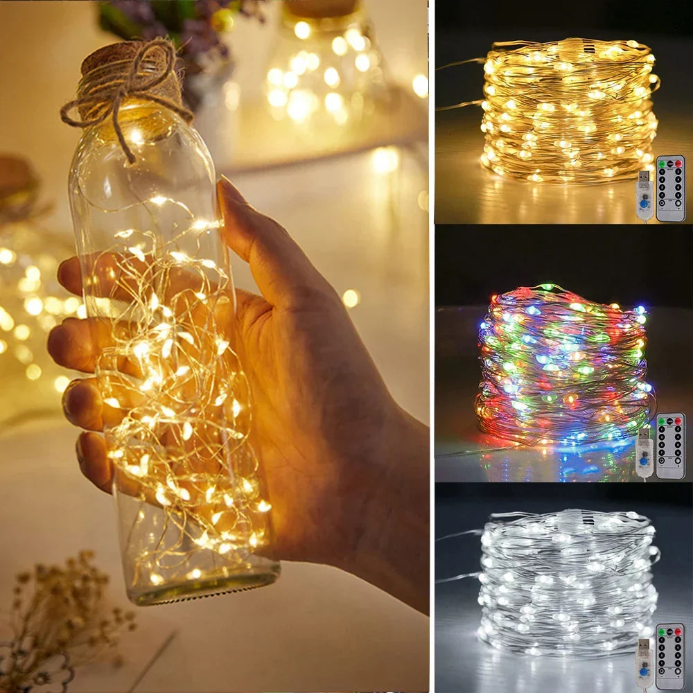 Guirlande lumineuse LED LumiCord | USB et télécommande | 8 modes | Blanc chaud | IP65 étanche | Fil de cuivre | 5 à 30 m