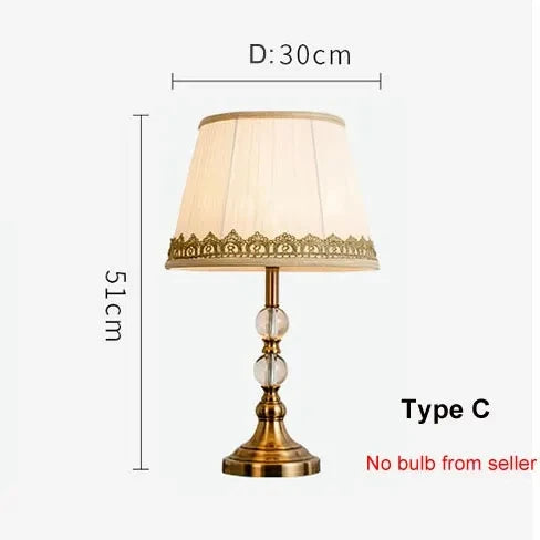 Lampe de chevet américaine en cristal de cuivre imitation – Lampe de bureau de style européen moderne