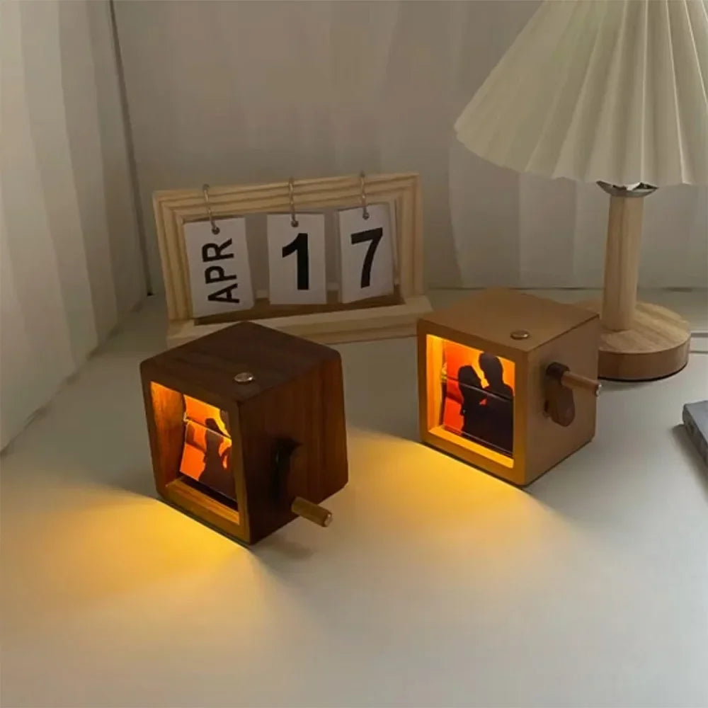 Cadre photo flipbook en bois | Boîte d'affichage de mémoire à manivelle