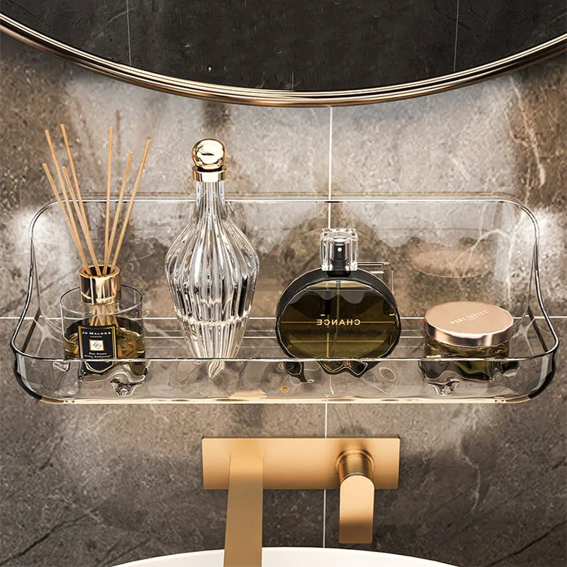 Étagère murale en acrylique sans perçage, transparente, 1 niveau, dimensions 12×9×8 cm ou 24×9×8 cm, pour salle de bain et cuisine