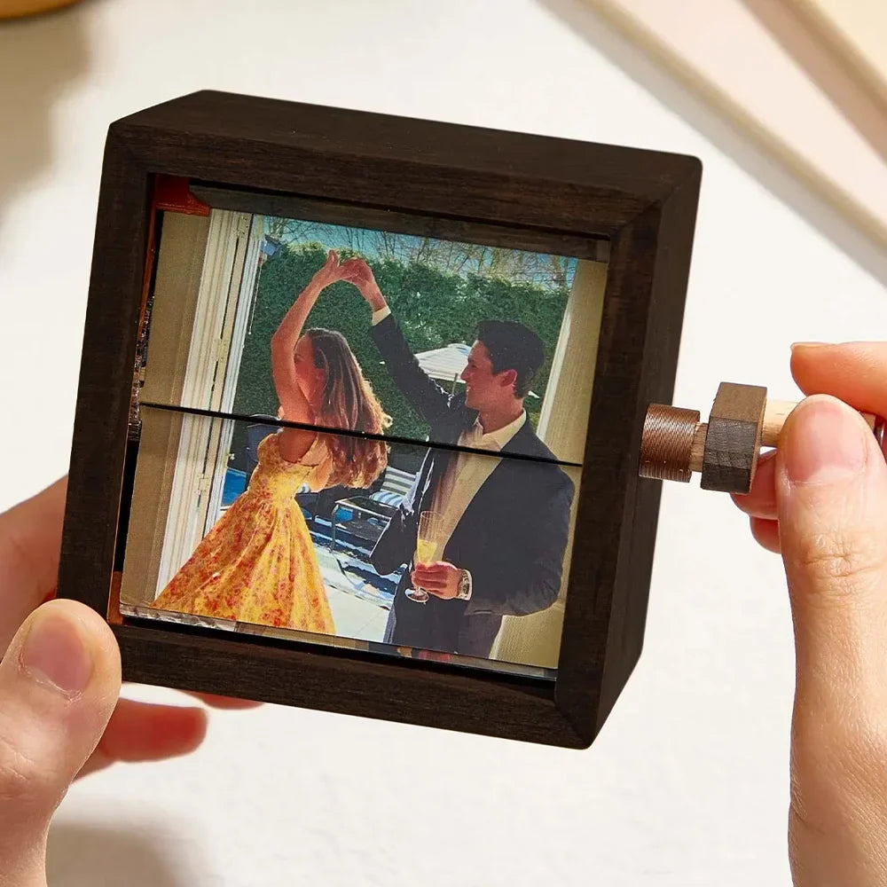 Cadre photo flipbook en bois | Boîte d'affichage de mémoire à manivelle