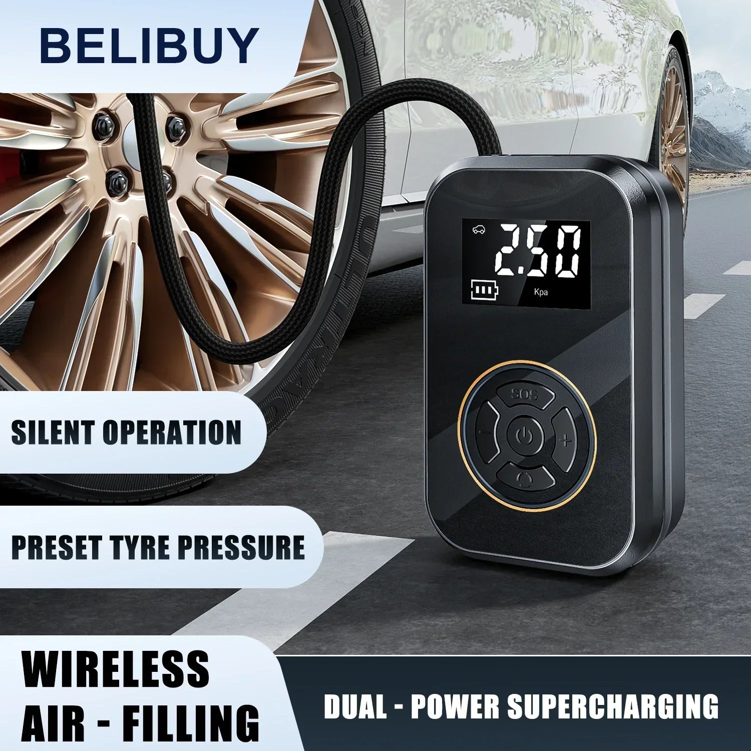 Narsago | Compresseur AirVolt Go | Sans fil et rechargeable | Pression des pneus et banque d'énergie tout-en-un | Compact et portable