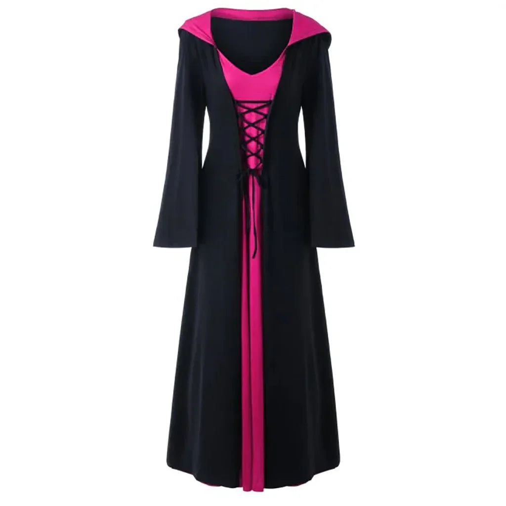 Robe cape de sorcière médiévale à capuche à lacets pour femme - Costume d'Halloween parfait pour les événements à thème
