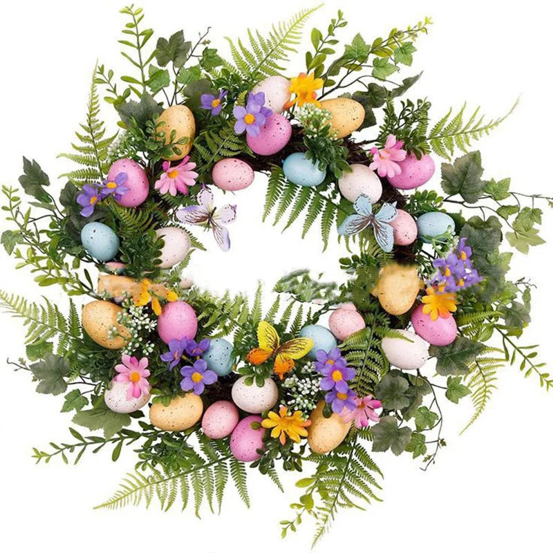Couronne d'œufs de Pâques avec nœud papillon, 5 styles, guirlande décorative en résine blanche, décor mural et ornement de porte, diamètre 45 cm