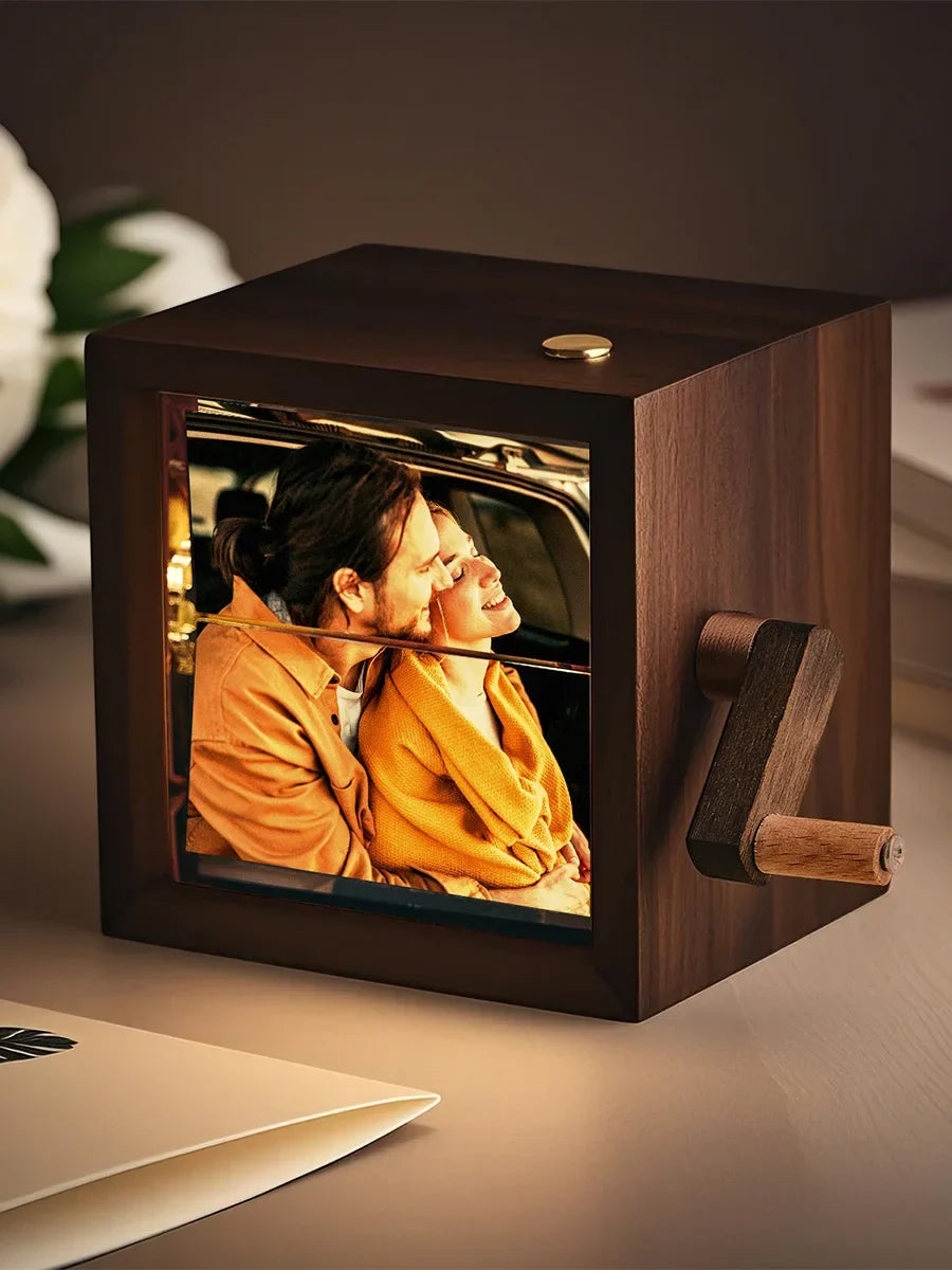 Cadre photo flipbook en bois | Boîte d'affichage de mémoire à manivelle