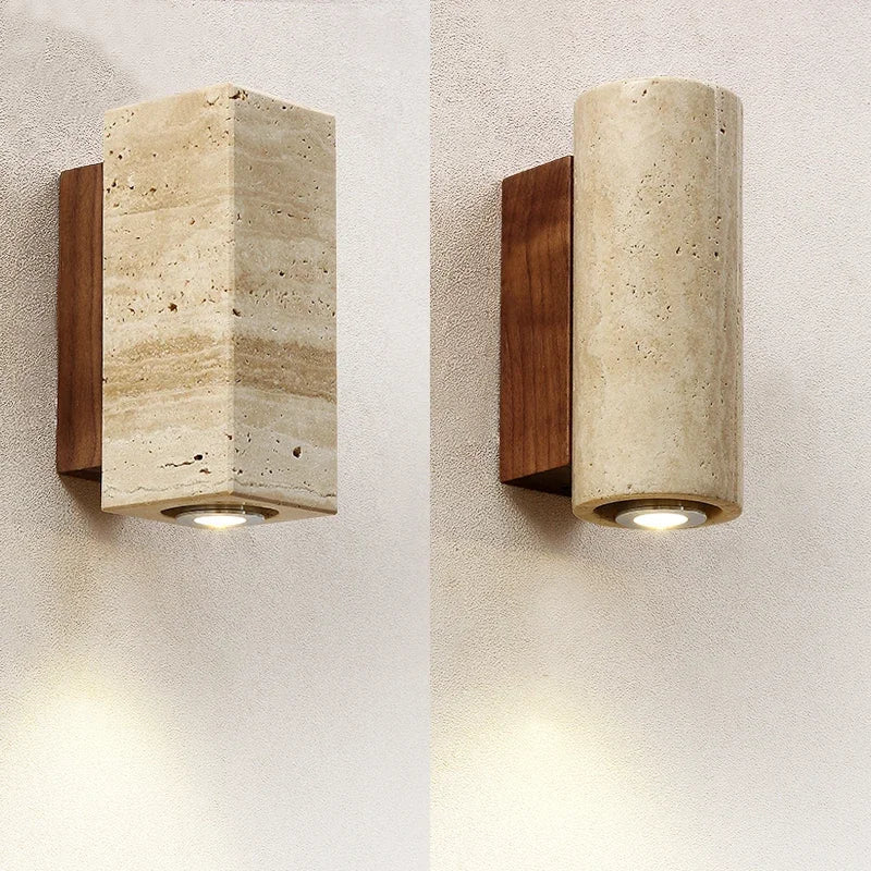 Applique murale LED en marbre jaune Japandi, lampe de chevet Wabi Sabi