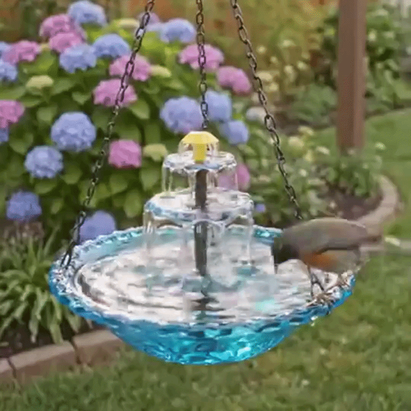 Bain d'oiseaux suspendu solaire avec fontaine | Deux niveaux | Coupe en verre