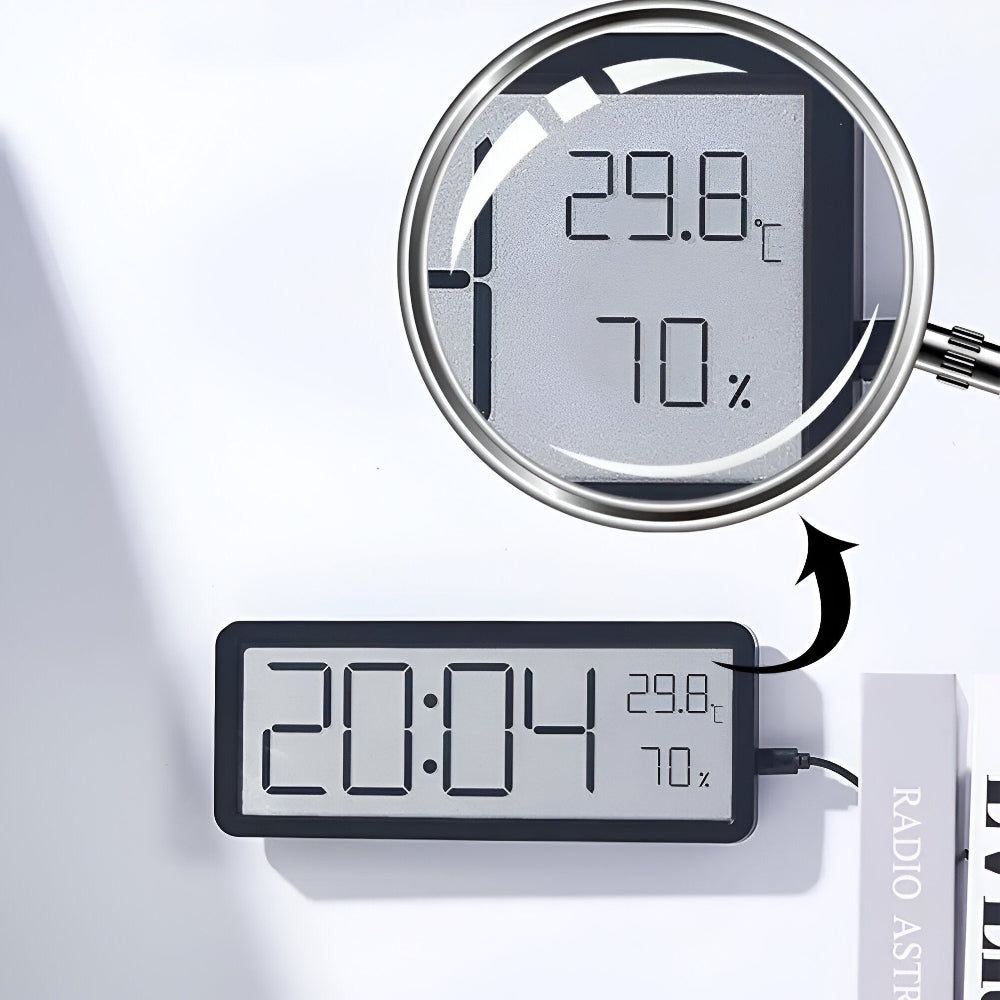 Horloge murale numérique LED avec température et humidité, 20cm, en acrylique, pour salon, bureau, horloge USB, hygromètre | Sansotis