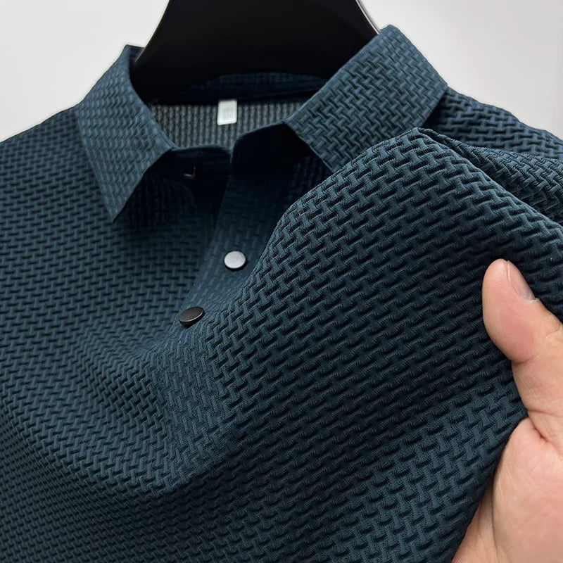 Polo Tissé Texturé Moderne Alfie en bleu