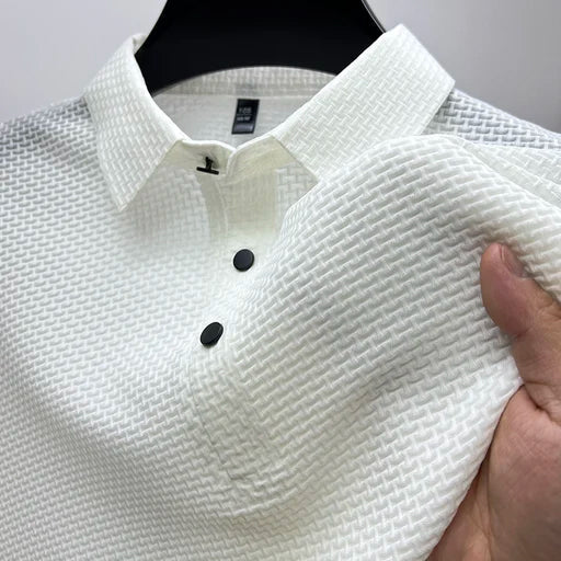 Polo Tissé Texturé Moderne Alfie en blanc