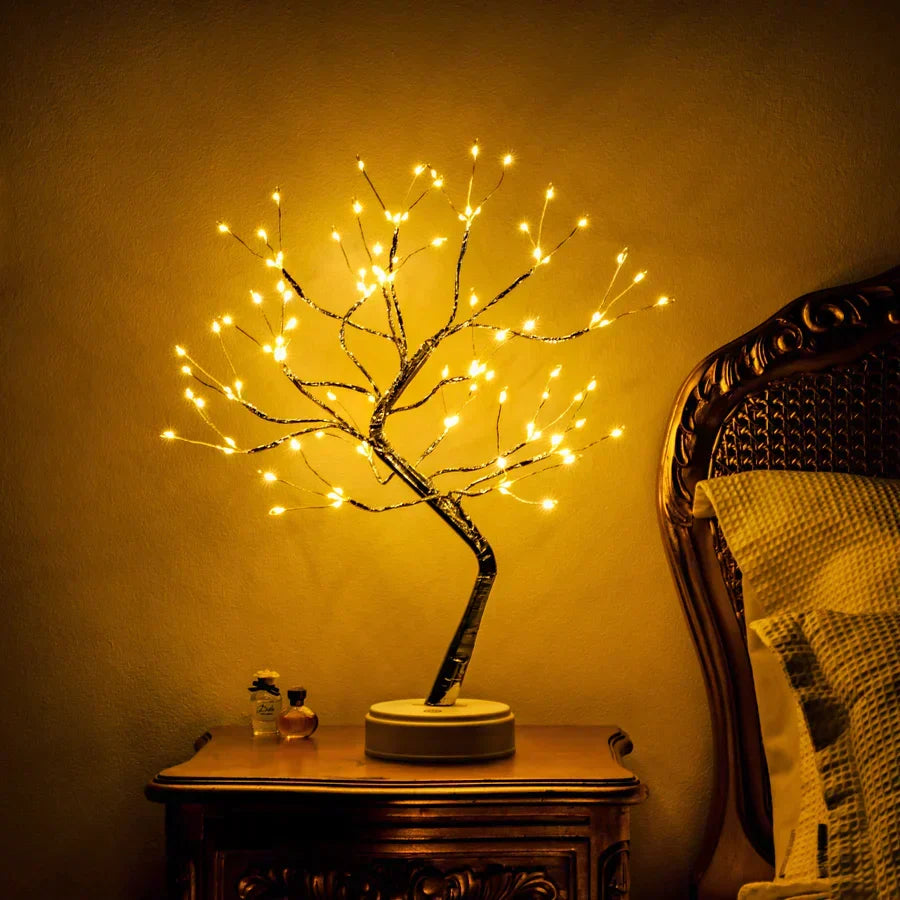 Lampe de chevet branche d'arbre guirlande lumineuse