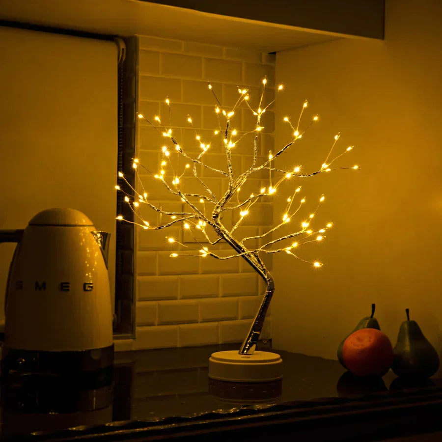 Lampe de chevet branche d'arbre guirlande lumineuse