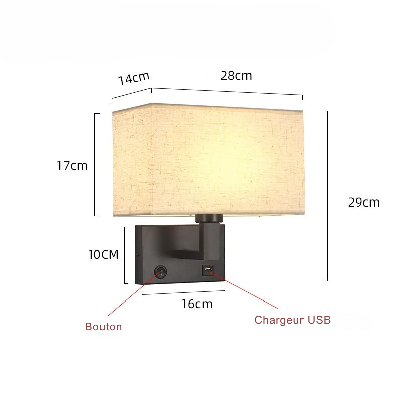Lampe de chevet murale LumaNova avec abat-jour en tissu