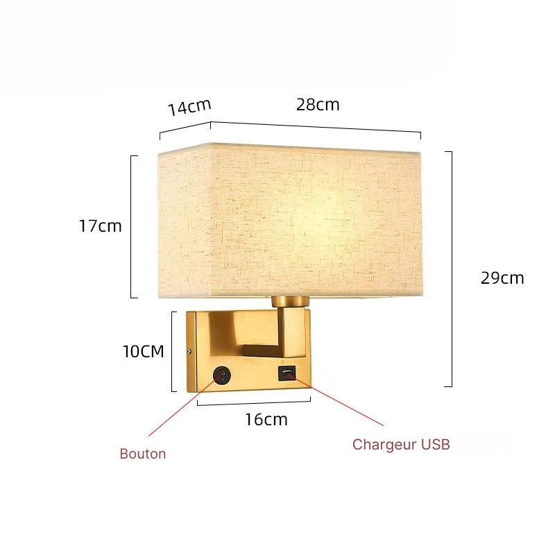 Lampe de chevet murale LumaNova avec abat-jour en tissu