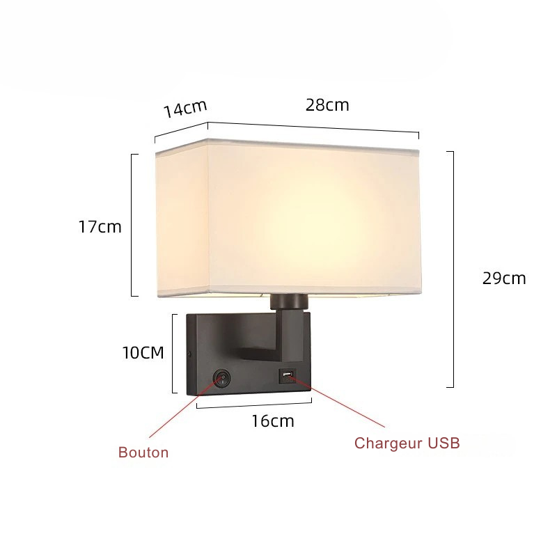 Lampe de chevet murale LumaNova avec abat-jour en tissu