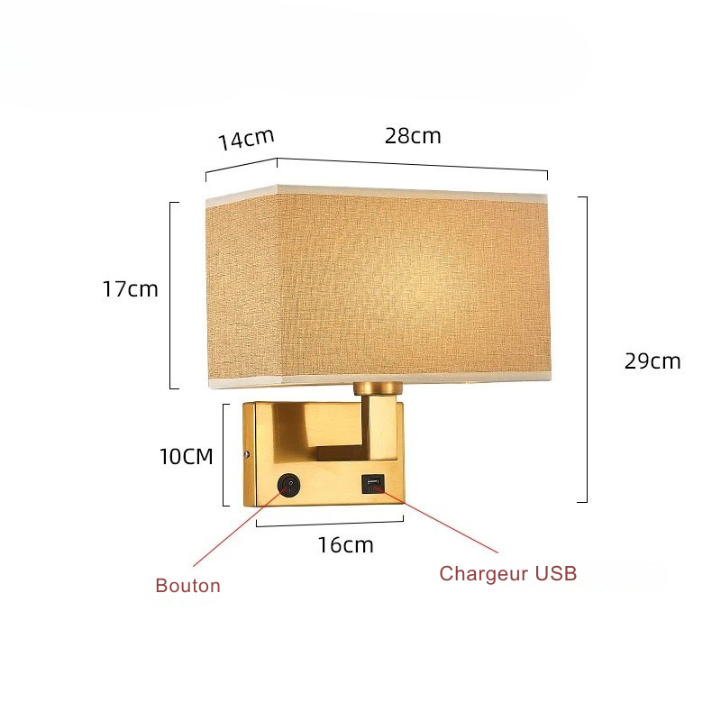 Lampe de chevet murale LumaNova avec abat-jour en tissu