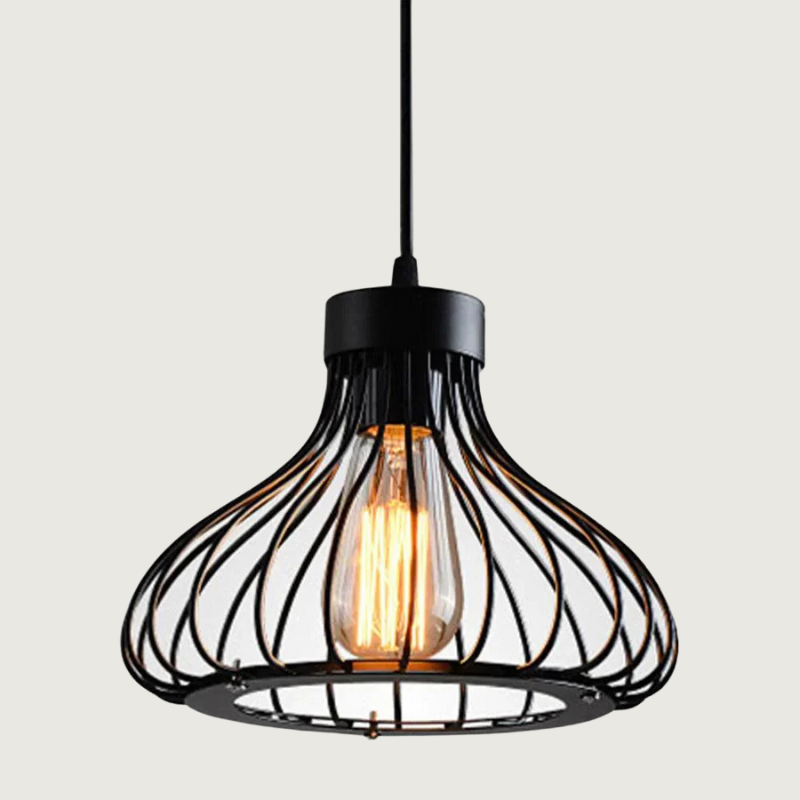 Lampe suspendue industrielle | Conception de cage en métal noir