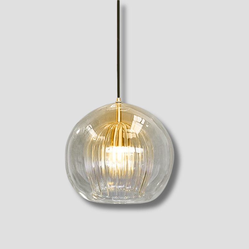 Lampe suspendue en verre moderne | Conception de globe nervuré ambre