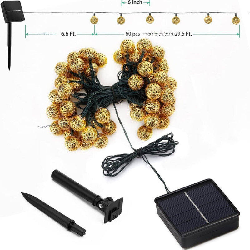 Guirlande lumineuse solaire marocaine étanche, l 12 mètres, 100 ampoules LED, l 8