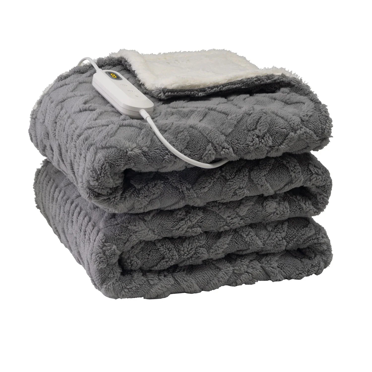 Plaid Chauffant Électrique Neo Gris à Motif Tricot Câble