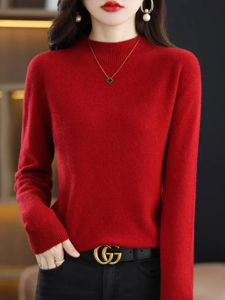 Pull Femme Classique Doux - Col Montant, Laine, Travail