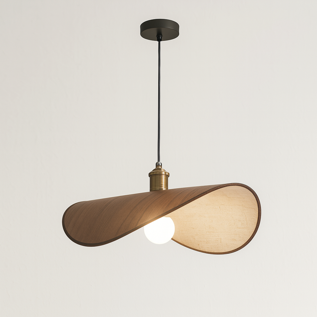 Lampe suspendue incurvée moderne | Conception en bois courbé avec accents de laiton