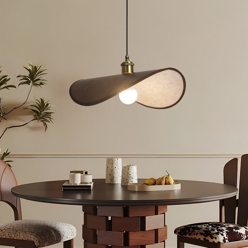 Lampe suspendue incurvée moderne | Conception en bois courbé avec accents de laiton