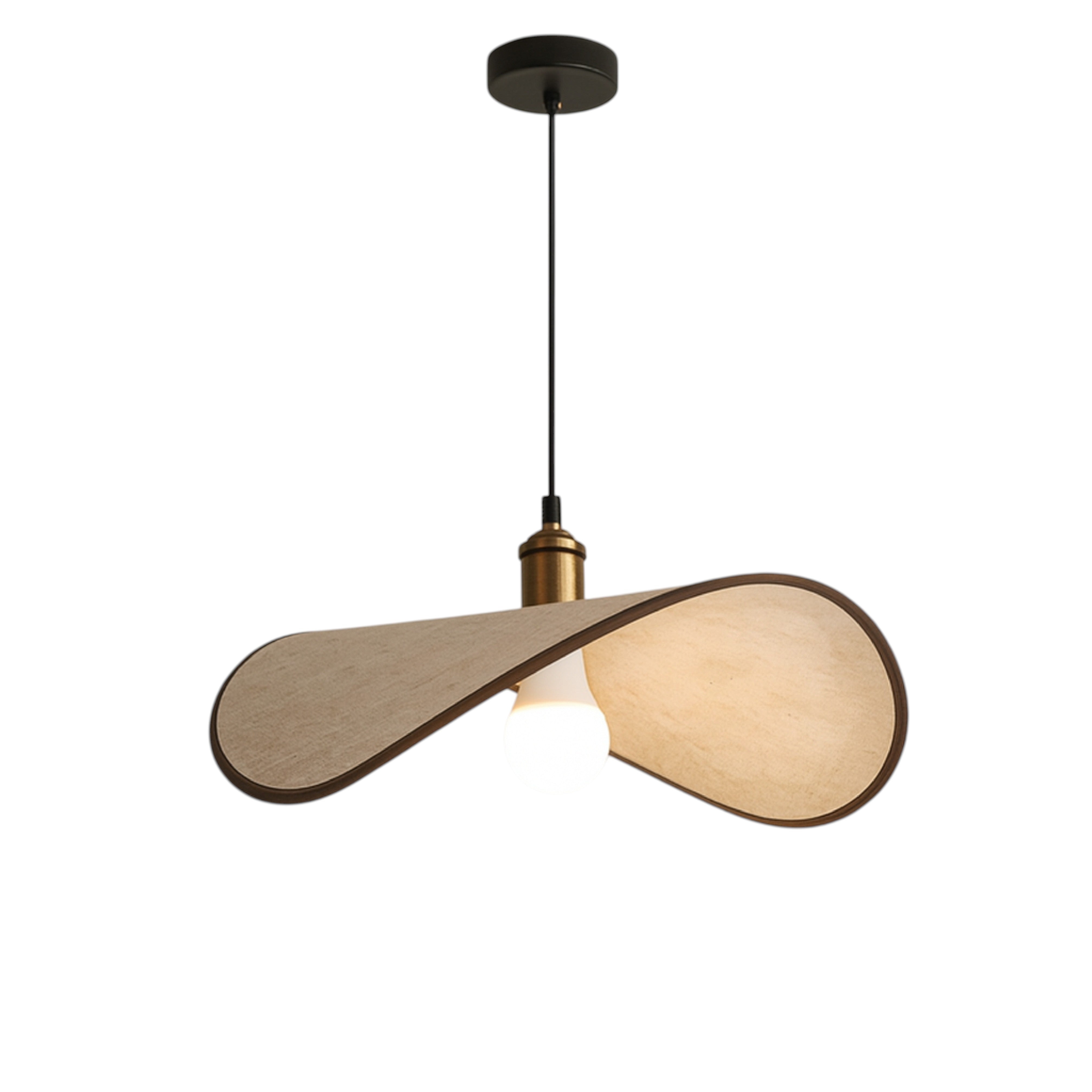 Lampe suspendue incurvée moderne | Conception en bois courbé avec accents de laiton
