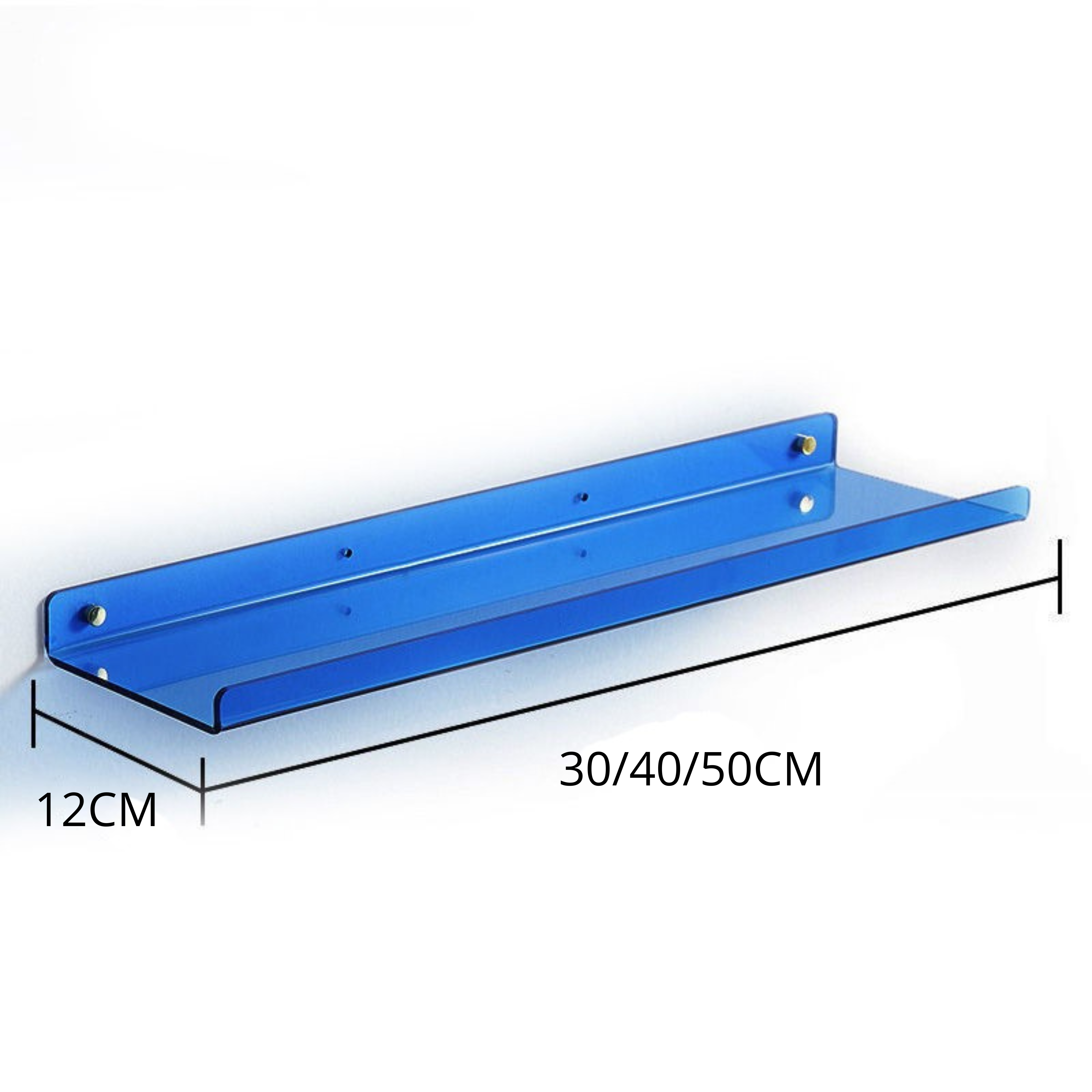 Étagère murale flottante industrielle en MDF avec supports métalliques, étagère de douche pratique, bleu, 30/40/50 cm