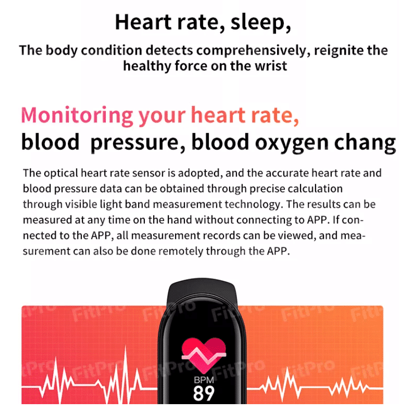 Montre connectée - m/Moniteur de fréquence cardiaque et pression artérielle (résistante à l'eau et à la poussière)