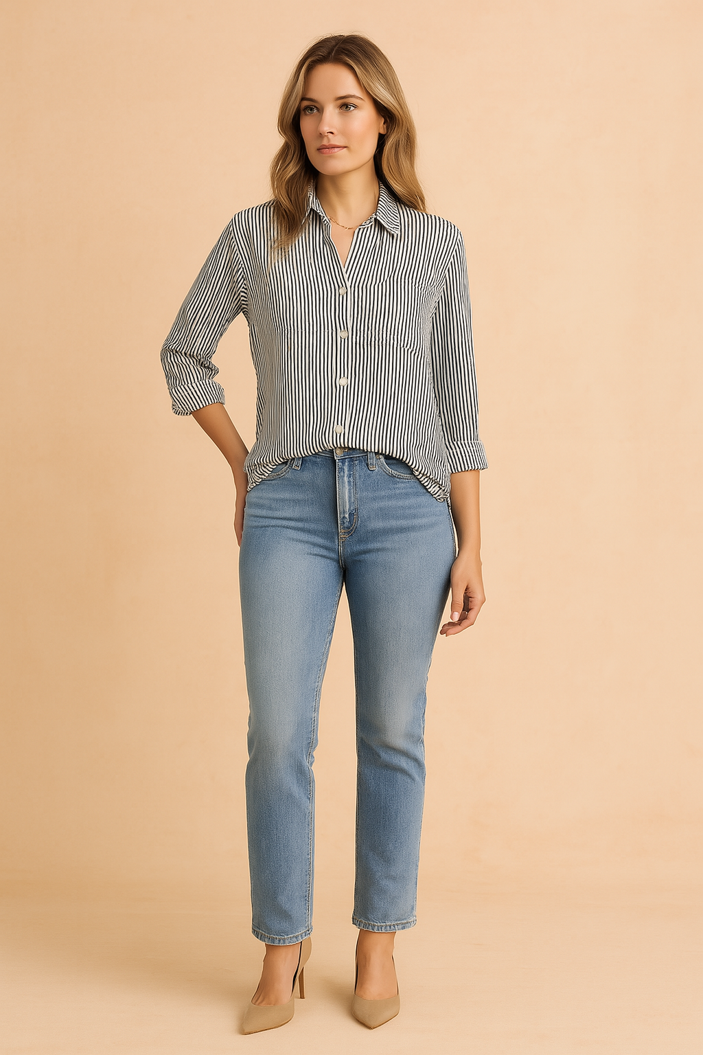 Blouse pour femmes - Hauts d'été décontractés à motif vertical, style élégant au quotidien