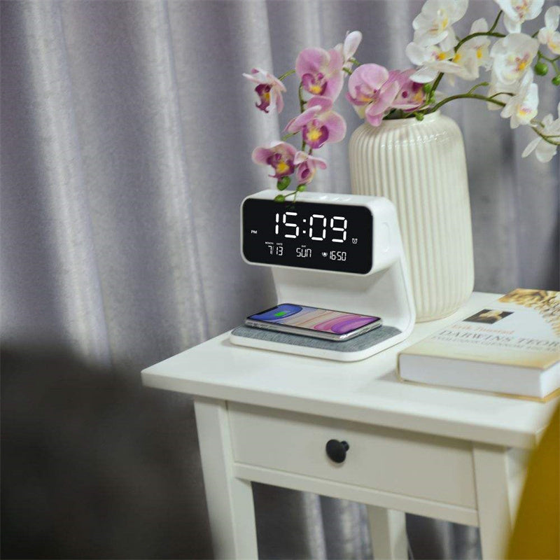 Lampe de chevet 3 en 1 avec chargeur sans fil, réveil LCD et LED à intensité variable