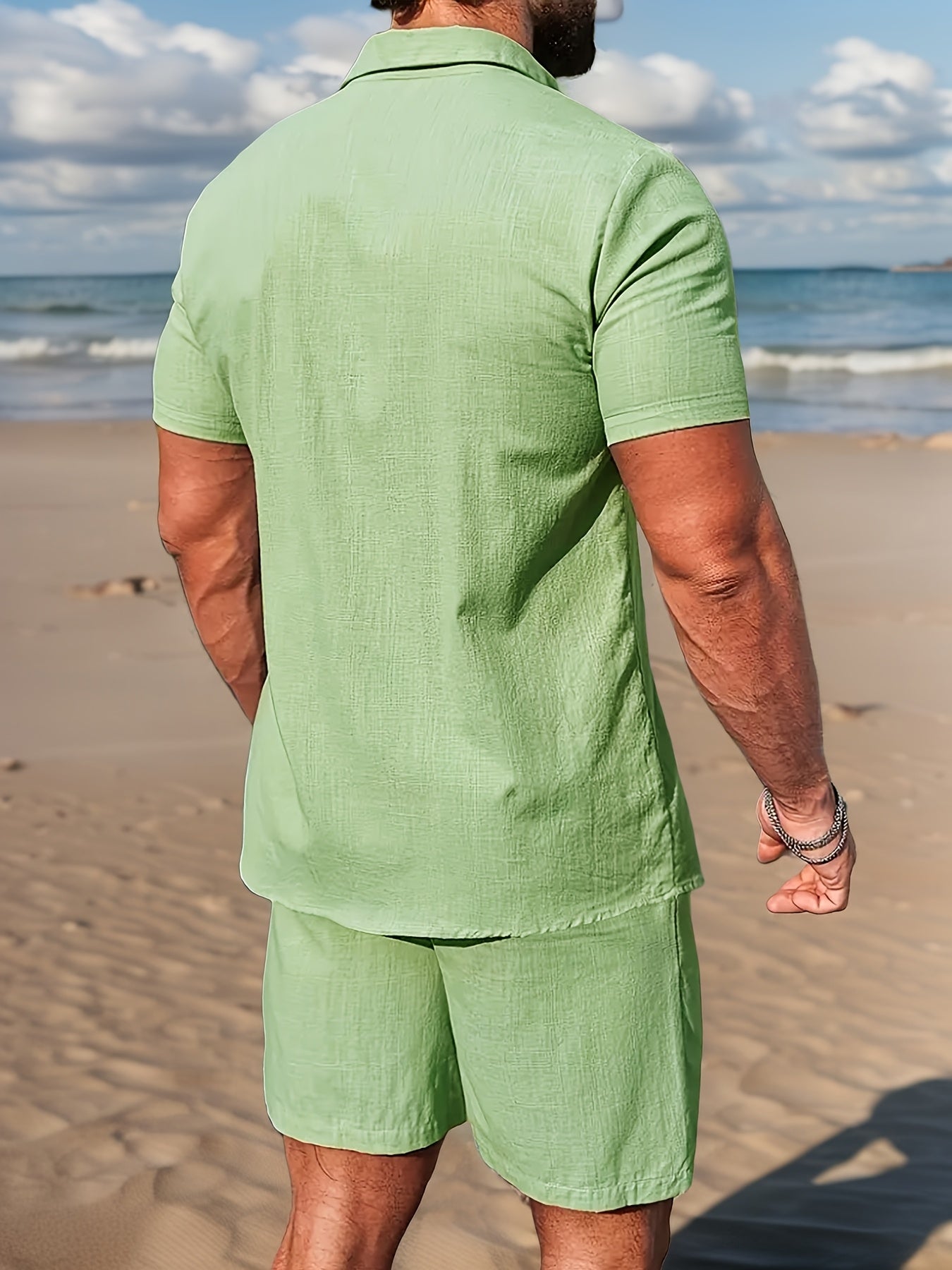 Ensemble d'été en lin pour homme avec chemise à manches courtes et shorts confortables
