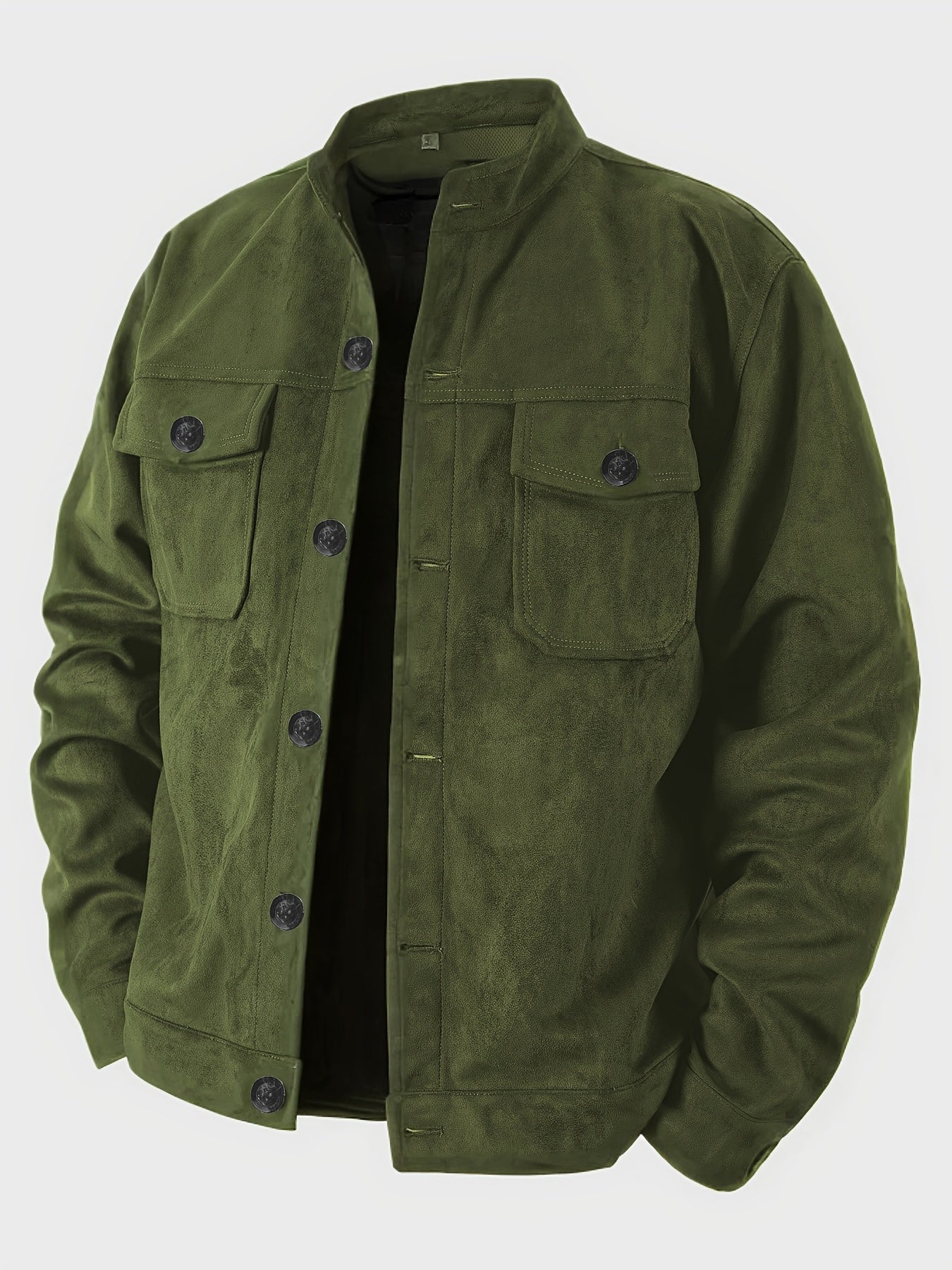 Veste décontractée pour hommes avec boutons et col montant – Veste de travail vintage pour le printemps et l'automne