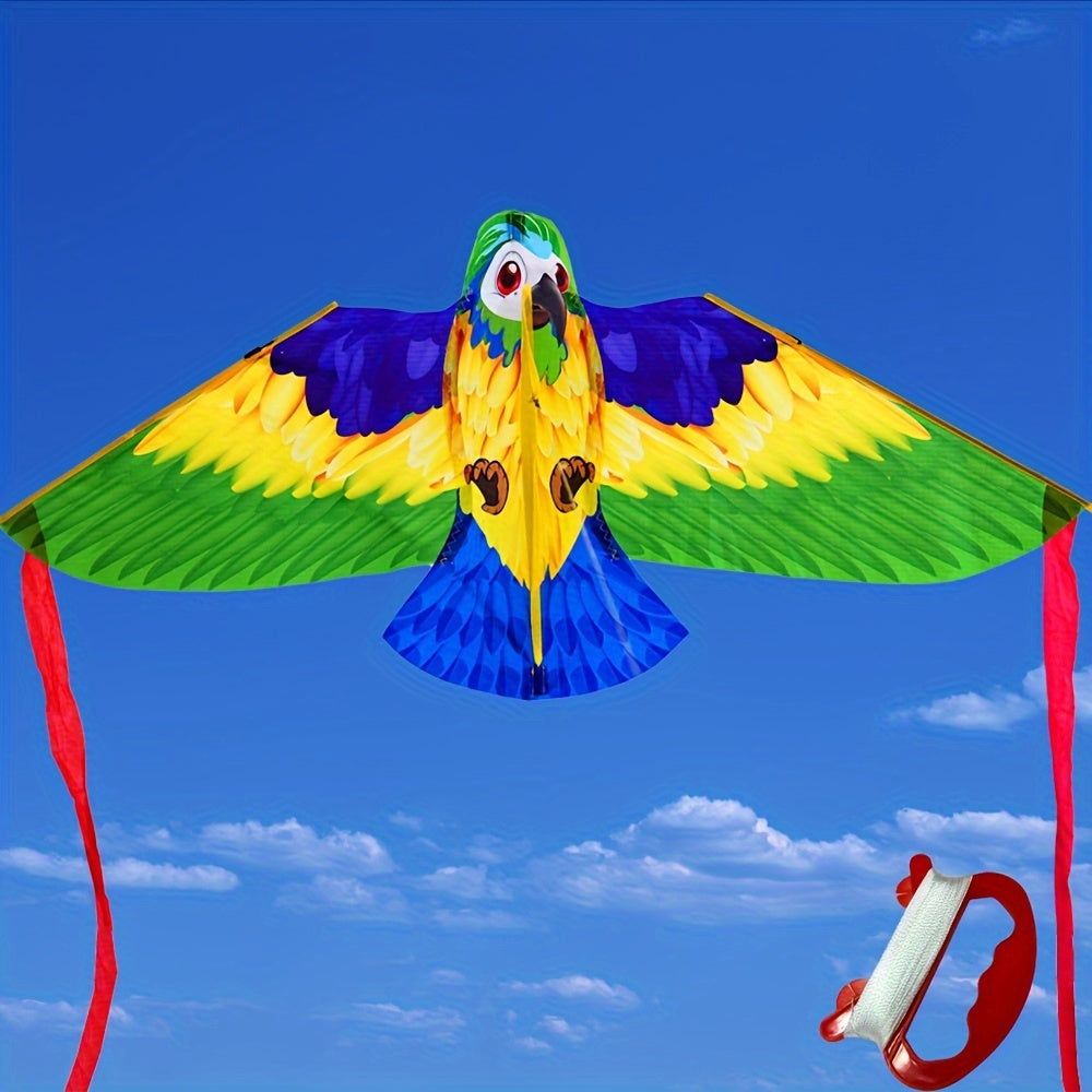 Cerf-volant perroquet avec de grandes ailes colorées et de longs rubans de queue