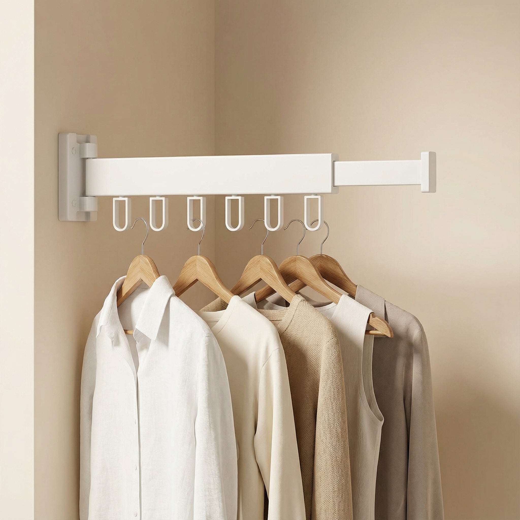 Étendoir mural rétractable pour vêtements avec design compact et robuste