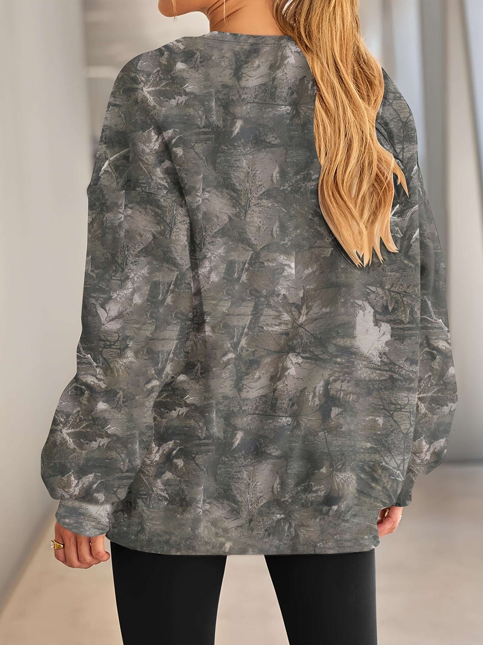 UrbanLeaf™ Sweat-shirt Oversize Camouflage pour Femme – Pull Loose à Manches Longues avec Poignets Côtelés