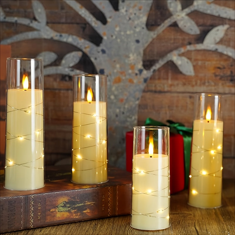 Ensemble de bougies LED sans flamme | Cylindre en verre avec guirlandes lumineuses
