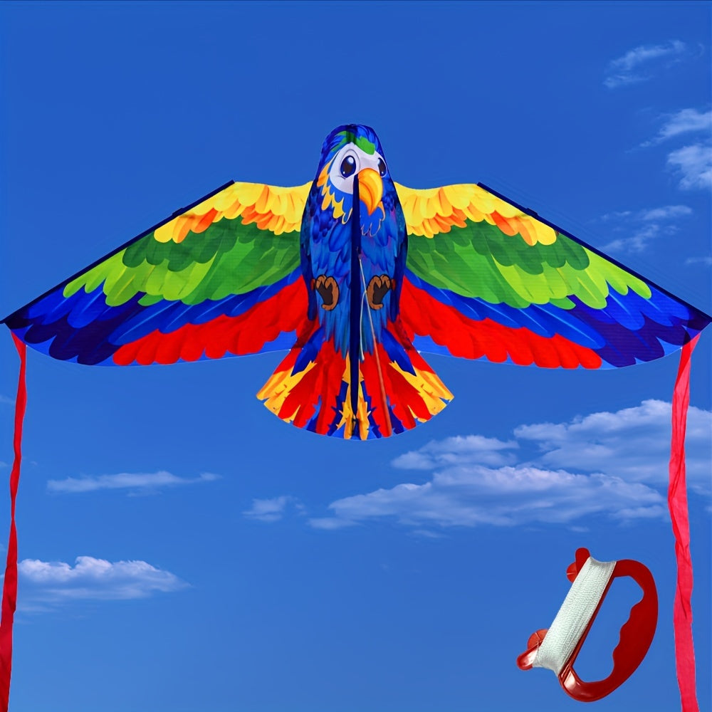 Cerf-volant perroquet avec de grandes ailes colorées et de longs rubans de queue