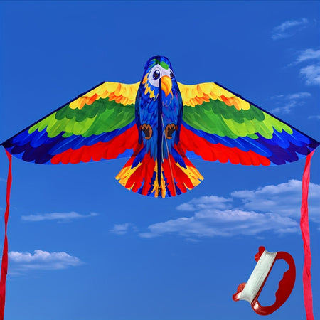 Cerf-volant perroquet avec de grandes ailes colorées et de longs rubans de queue