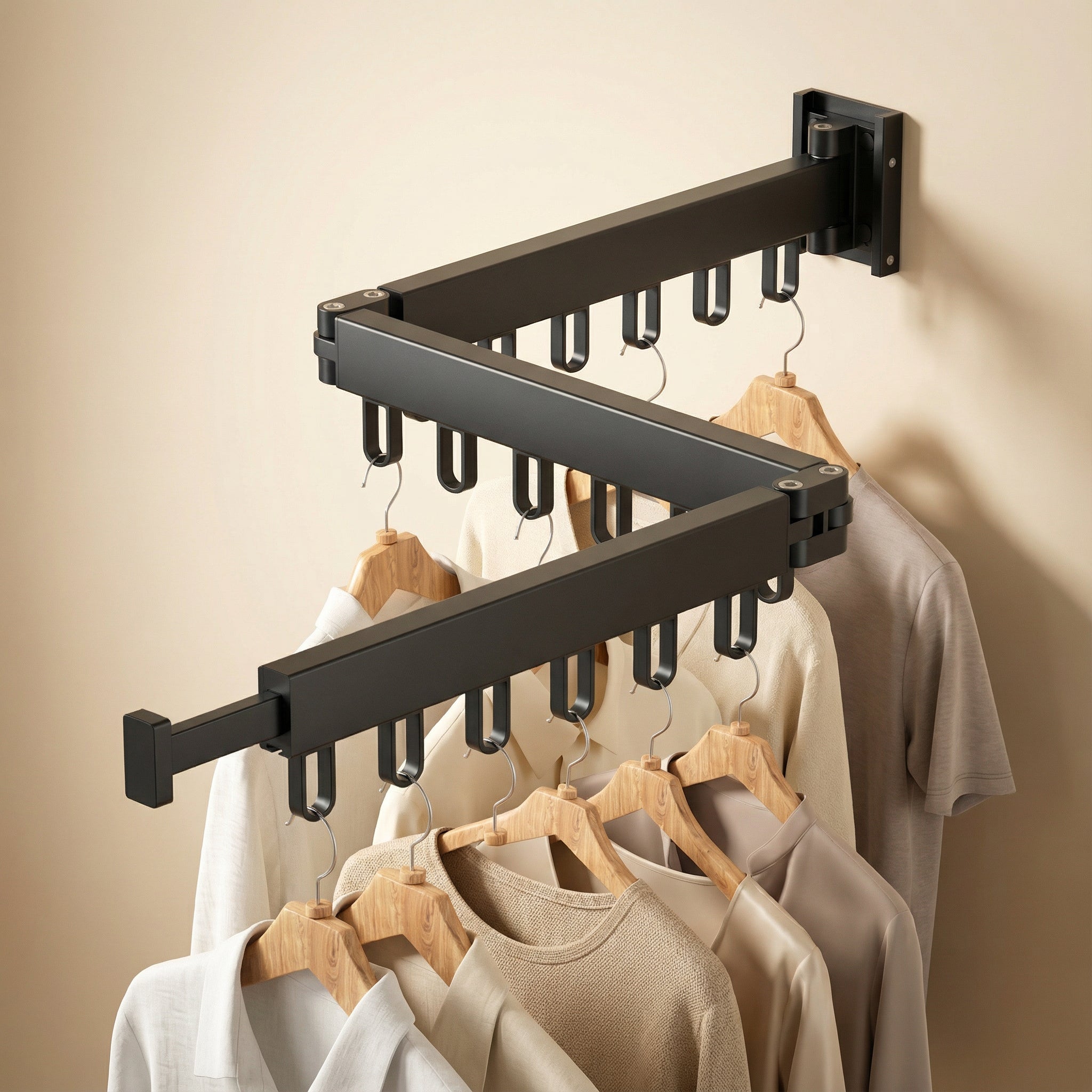 Étendoir mural rétractable pour vêtements avec design compact et robuste