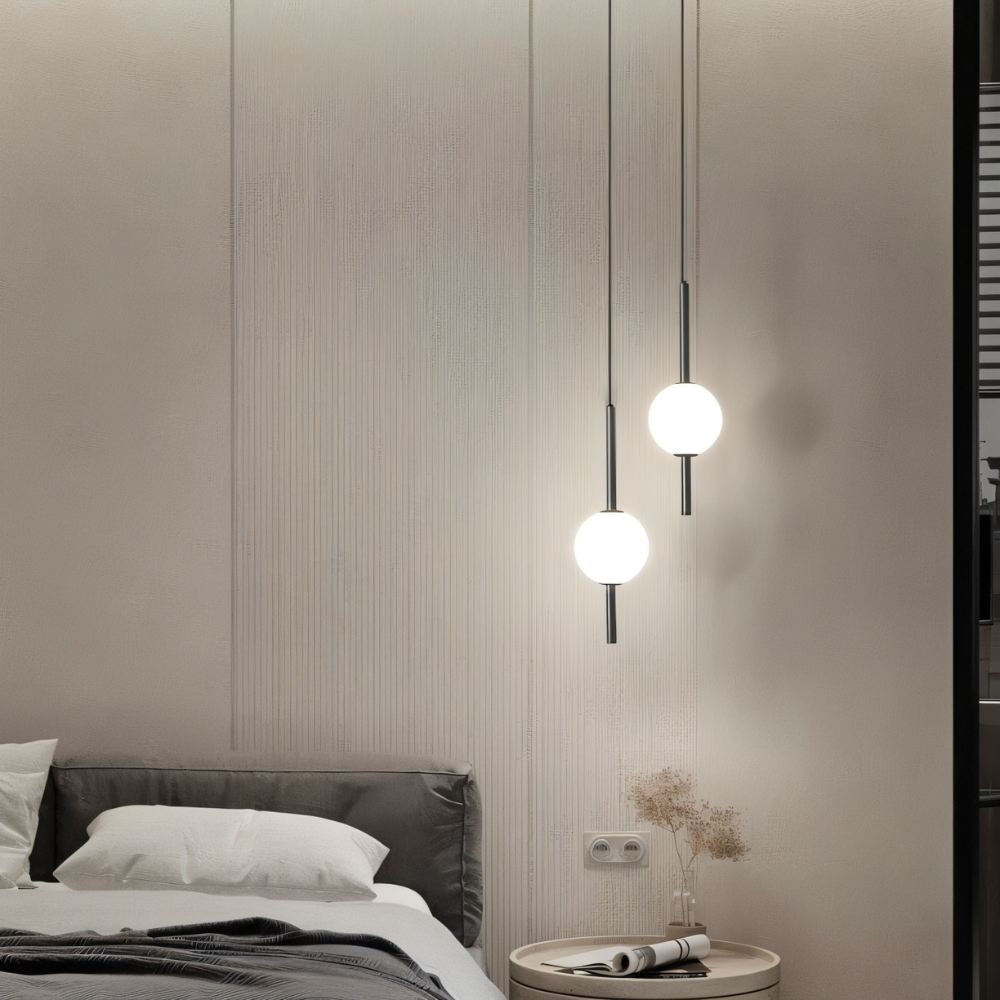 Sansotis | Lampe suspendue moderne en verre et métal – Design scandinave (1 ou 2 points lumineux)
