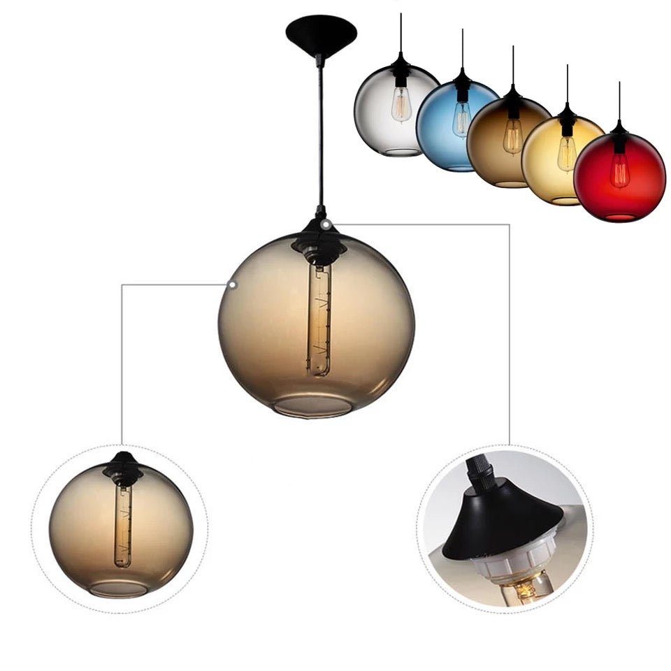 Lampe suspendue en verre moderne | Collection d'abat-jour globe coloré