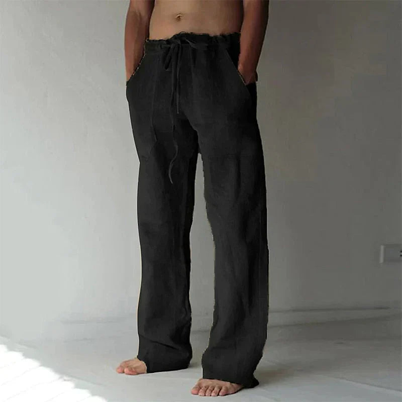 Pantalon en lin pour homme à coupe ample et ceinture élastique