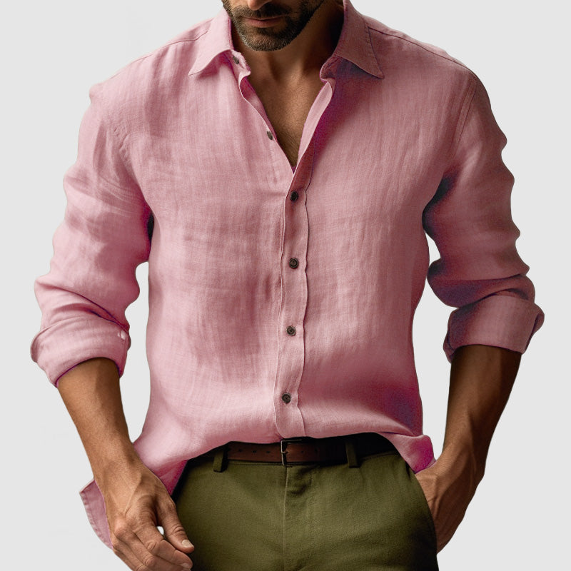 Chemise en Lin Vintage à Manches Longues