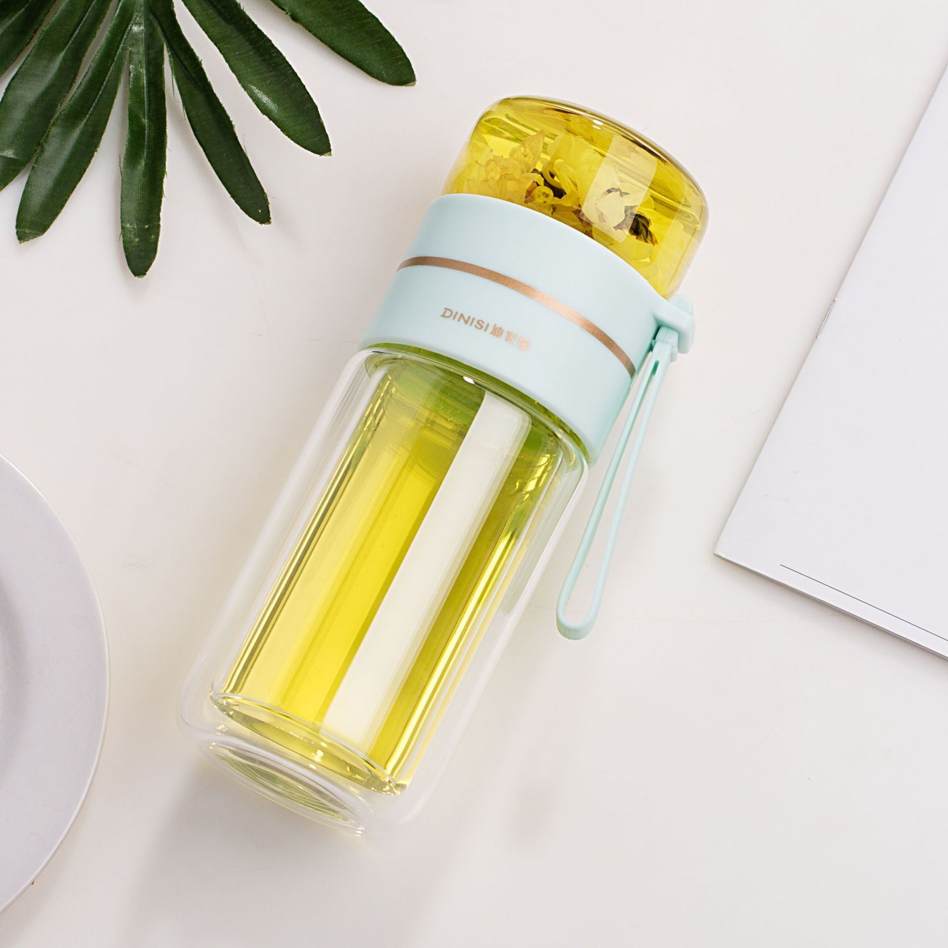 Bouteille d'eau en verre à double paroi étanche avec infuseur à thé