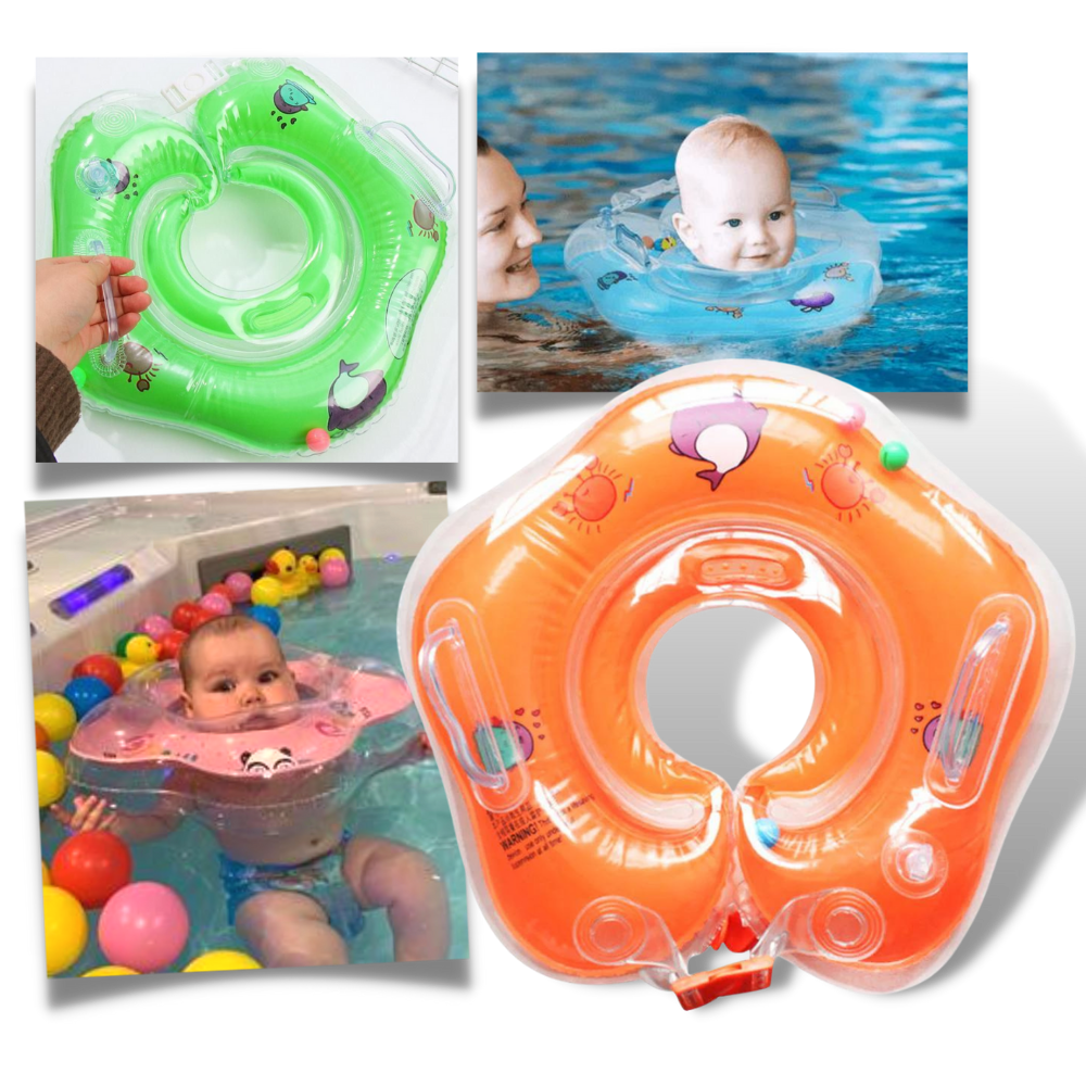 Collier flottant pour bébé avec double chambre à air et poignée de sécurité