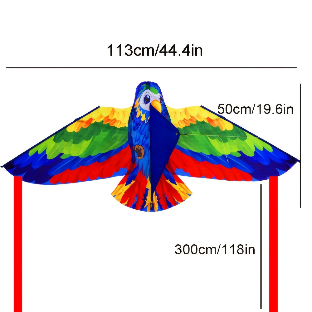 Cerf-volant perroquet avec de grandes ailes colorées et de longs rubans de queue